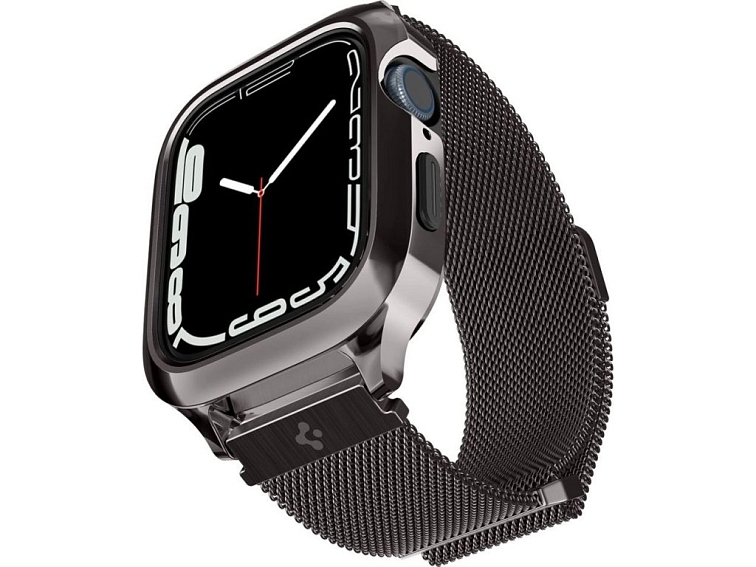 Řemínek s krytem pro Apple Watch 44mm / 45mm - Spigen, Metal Fit Pro Graphite