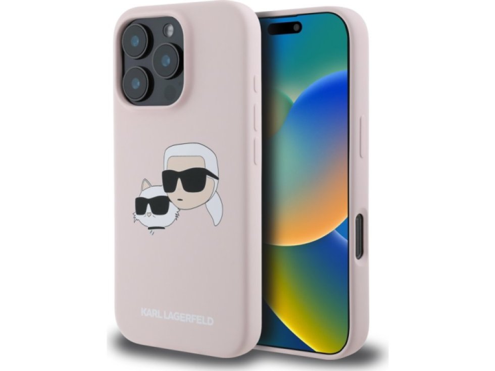 Ochranný kryt na iPhone 16 Pro MAX - Karl Lagerfeld, Silicone Double Heads MagSafe Pink KLHMP16XSKCHPPLP
