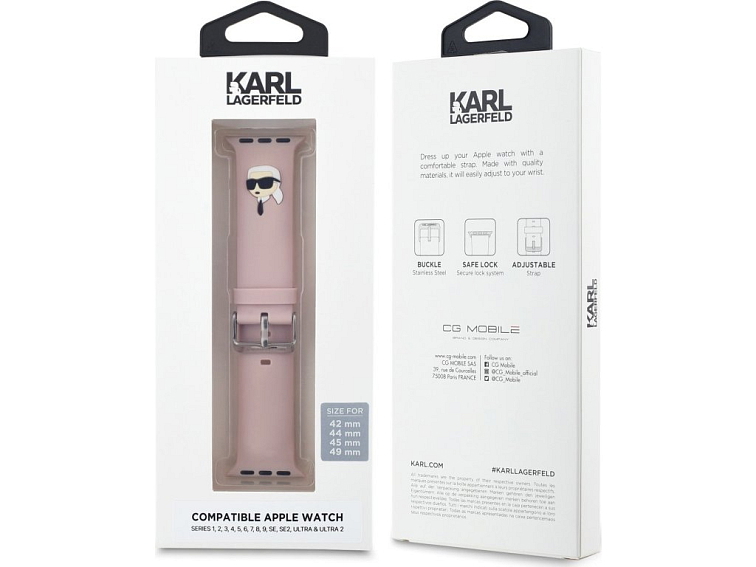 Řemínek pro Apple Watch 44mm / 45mm / 46mm / 49mm - Karl Lagerfeld, Karl Head NFT Pink KLAWLSLKNP
