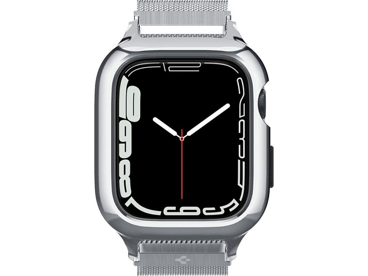 Řemínek s krytem pro Apple Watch 44mm / 45mm - Spigen, Metal Fit Pro Silver