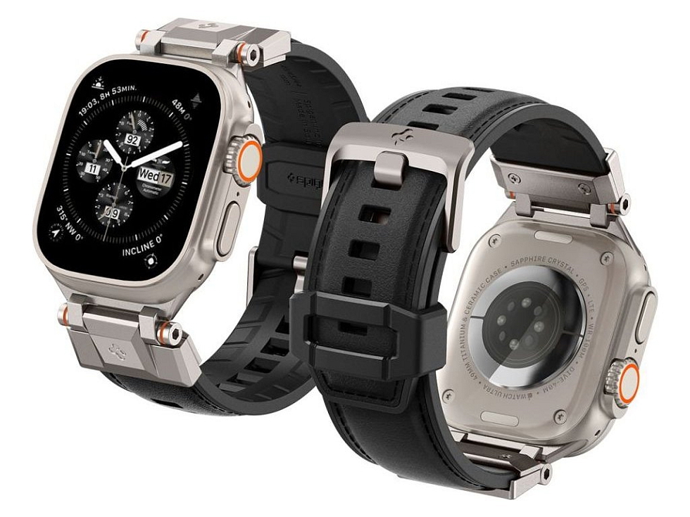 Řemínek pro Apple Watch 44mm / 45mm / 46mm / 49mm - Spigen, Durapro Armor PU Black