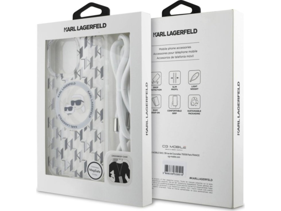 Ochranný kryt na iPhone 16 Pro MAX - Karl Lagerfeld, IML Monogram Crossbody K&CH Heads Magsafe Transparent KLHMP16XHCKCKLCT