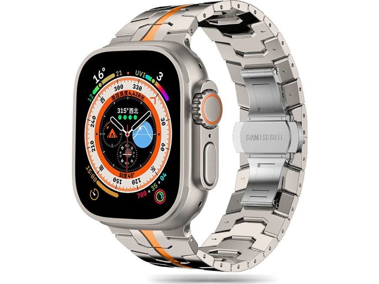 Řemínek na Apple Watch 44mm / 45mm / 46mm / 49mm - Tech-Protect, Stainless Line Orange