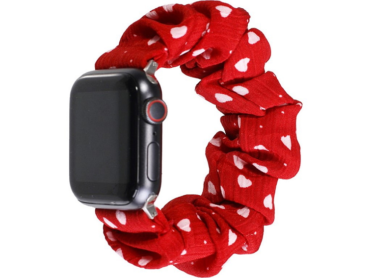 Stylový řemínek pro Apple Watch - Červený s bílými srdíčky