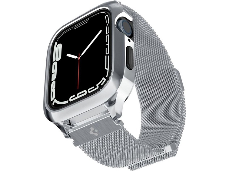 Řemínek s krytem pro Apple Watch 44mm / 45mm - Spigen, Metal Fit Pro Silver