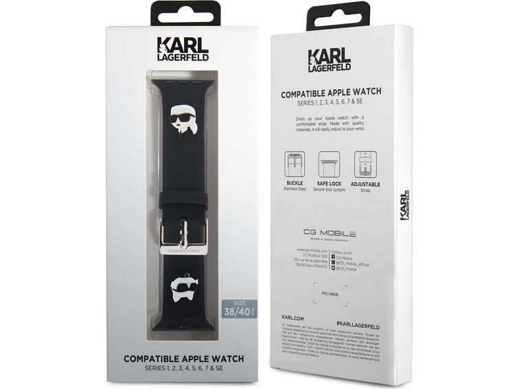 Řemínek pro Apple Watch 38mm / 40mm / 41mm / 42mm - Karl Lagerfeld, Karl and Choupette Head NFT Black KLAWMSLKCNK