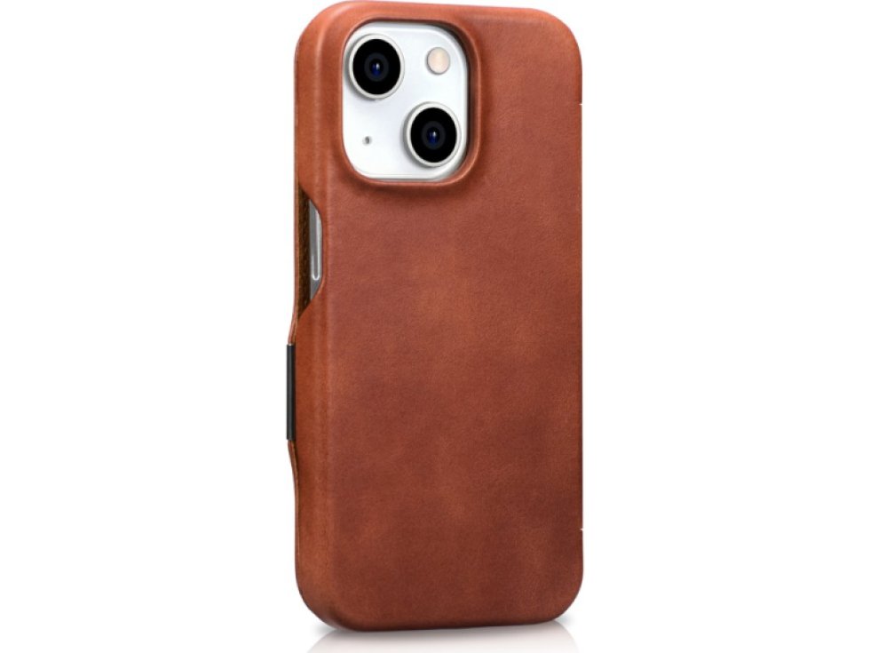Knížkové pouzdro na iPhone 15 - iCarer, Oil Wax Real Leather MagSafe Brown WMI16250503-BN