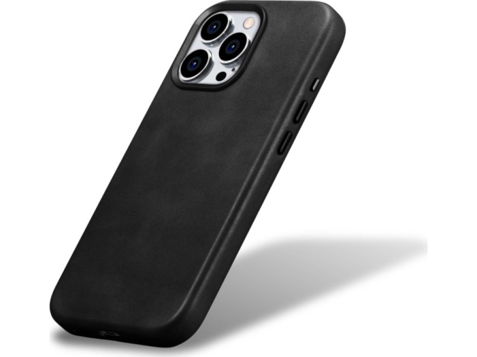 Kožený obal na iPhone 15 Pro MAX - iCarer, OilWax MagSafe Black 11.01.WMI15230604-BK