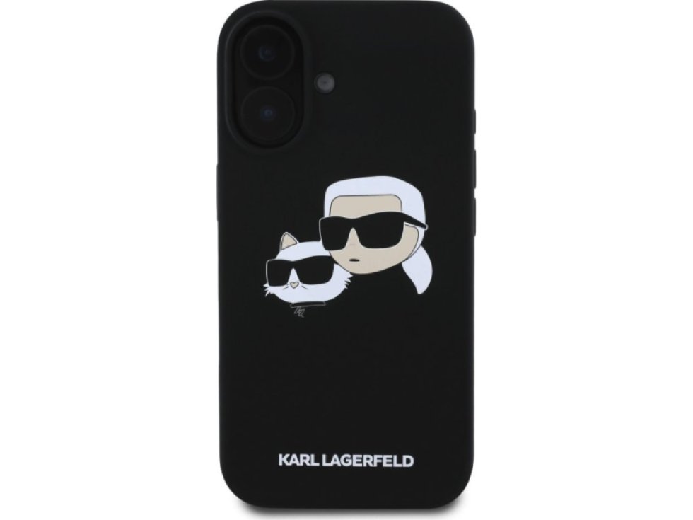 Ochranný kryt na iPhone 16 PLUS - Karl Lagerfeld, Silicone Double Heads MagSafe Black KLHMP16MSKCHPPLK