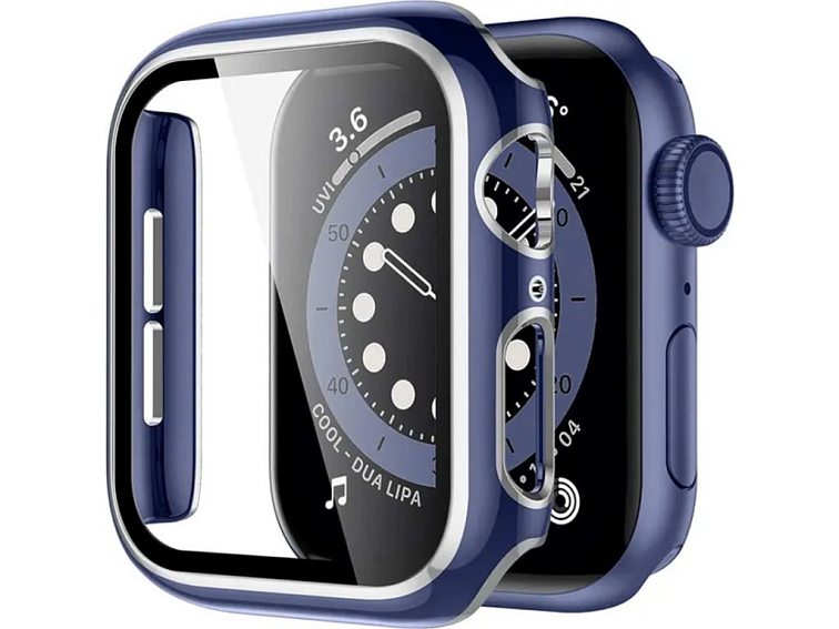 Lesklé ochranné pouzdro s tvrzeným sklem - Modré se stříbrným obrysem