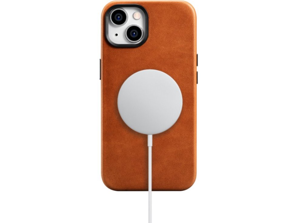 Kožený obal na iPhone 14 - iCarer, OilWax MagSafe Retro WMI14220701-RB