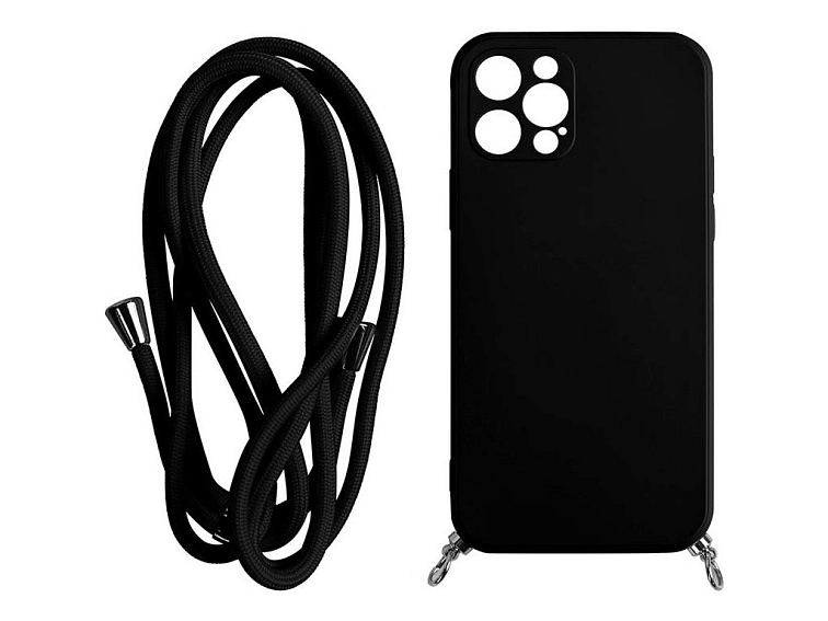 Silikonový obal na iPhone s provázkem - Černý
