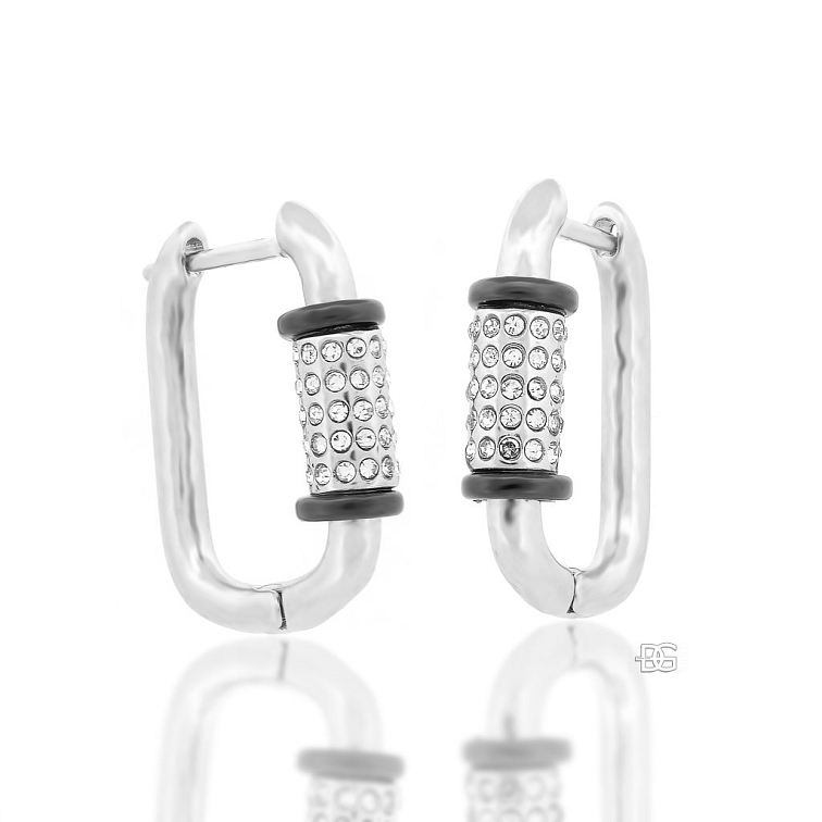 Ocelové náušnice Cylindria se zirkony a černou keramikou | DG Šperky