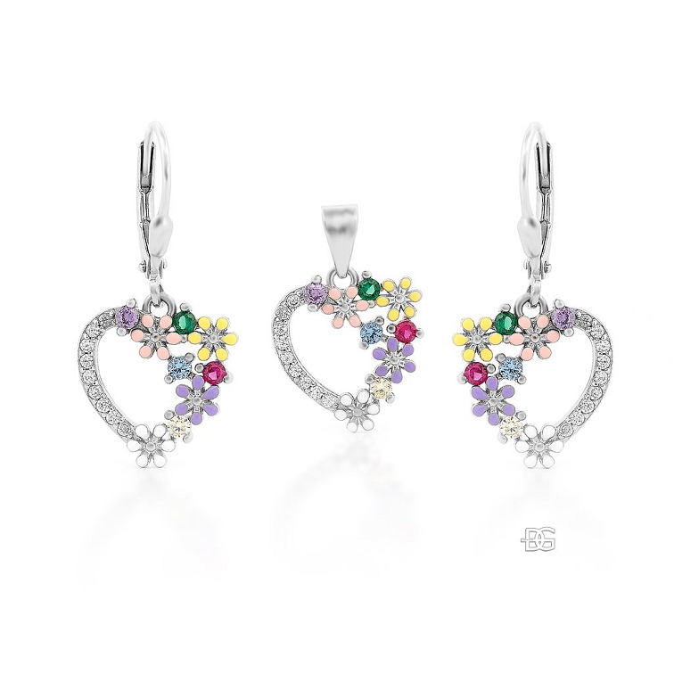 Dámská stříbrná souprava Kallisto - srdce s květy | DG Šperky | Stříbro 925/1000
