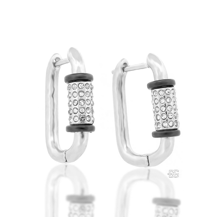 Ocelové náušnice Cylindria se zirkony a černou keramikou | DG Šperky