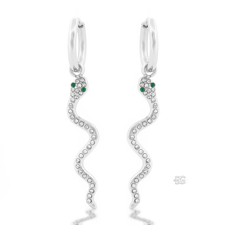 Ocelové visací náušnice Serentia ve tvaru hada se zirkony | DG Šperky