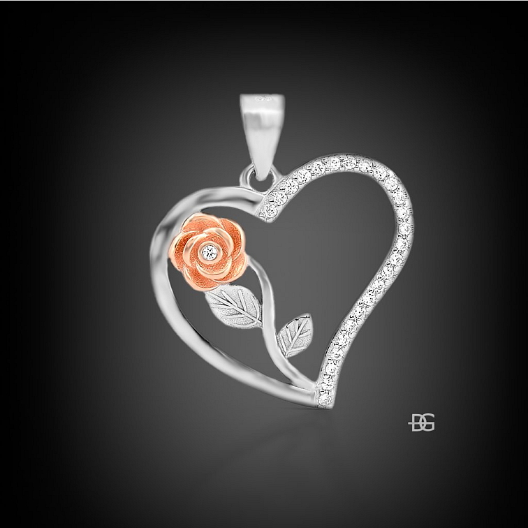 Stříbrný přívěsek Coeurs et roses - Srdce a růže | DG Šperky | Stříbro 925/1000