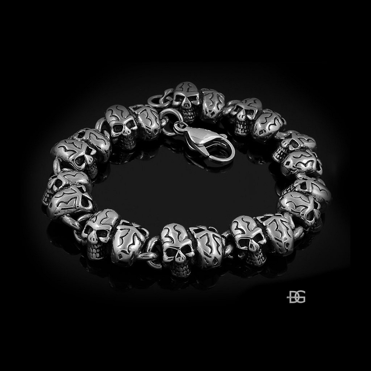 Pánský náramek s lebkami - Chirurgická ocel
