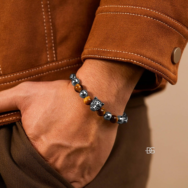 Pánský ocelový náramek Remo s korálky Tygří oko | DG Šperky