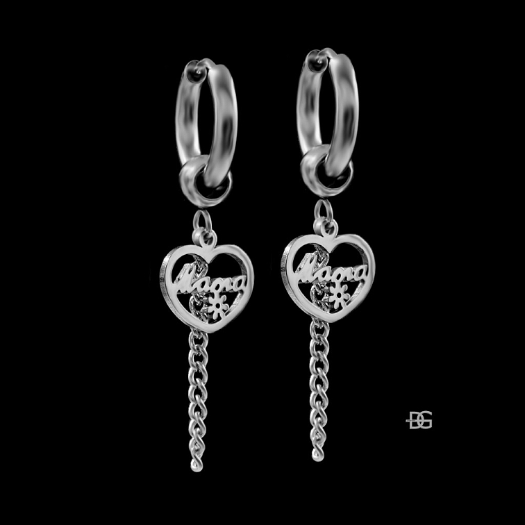 Visací náušnice srdíčka pro mámu - Chirurgická ocel