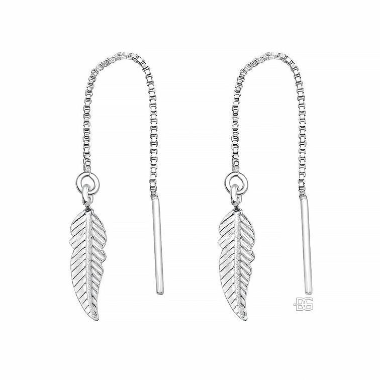 Stříbrné náušnice s pírkem na řetízku | DG Šperky | Stříbro 925/1000