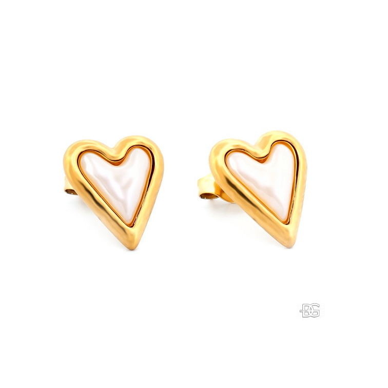 Coria Gold ocelové náušnice se srdcem a perletí | DG Šperky