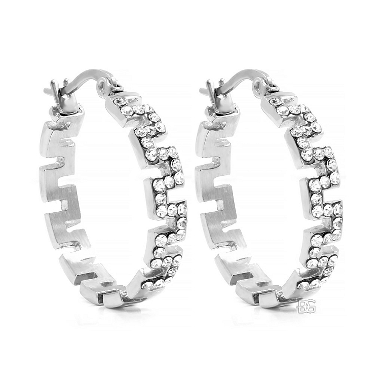 Náušnice ocelové kruhy s řeckým vzorem se zirkony | DG Šperky
