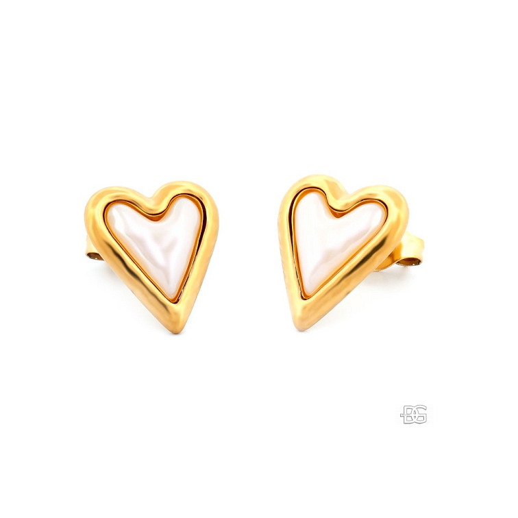 Coria Gold ocelové náušnice se srdcem a perletí | DG Šperky