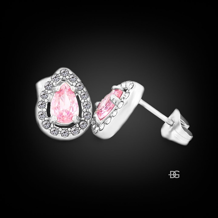 Ocelové náušnice Larme jemné slzy s růžovým zirkonem | DG Šperky