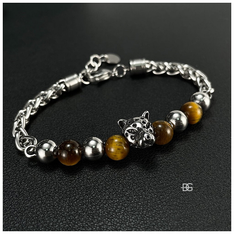 Pánský ocelový náramek Remo s korálky Tygří oko | DG Šperky