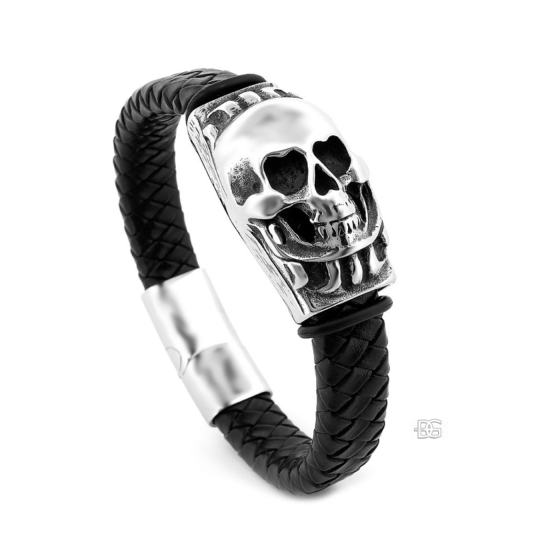 Pánský ocelovo kožený náramek Skullentea Cranus s lebkou | DG Šperky