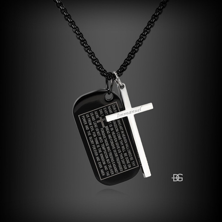 Dvojitý ocelový přívěsek Křížek a destička | DG Šperky