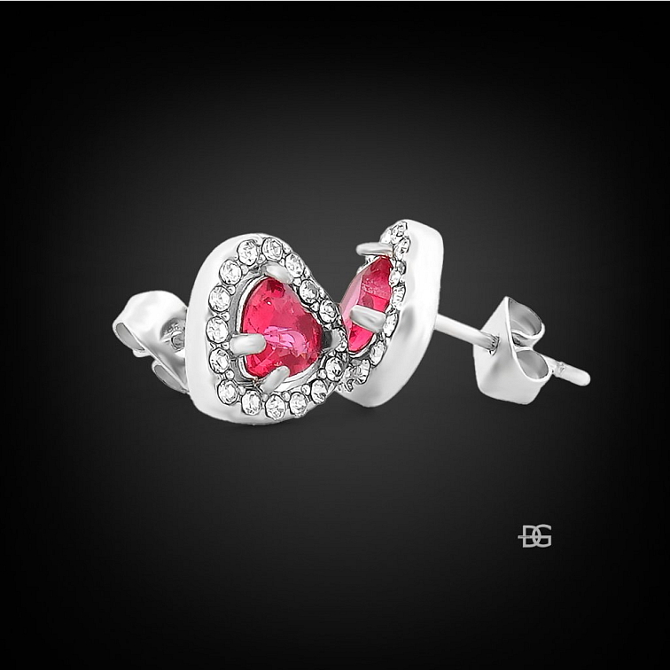 Náušnice Amour jemná elegance s rubínovým srdcem | DG Šperky