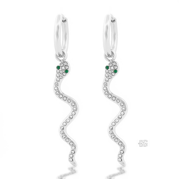 Ocelové visací náušnice Serentia ve tvaru hada se zirkony | DG Šperky