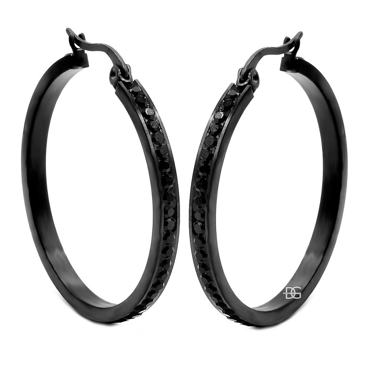 *Černé ocelové náušnice Neria kruhy se zirkony | DG Šperky