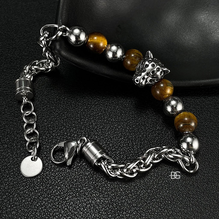 Pánský ocelový náramek Remo s korálky Tygří oko | DG Šperky