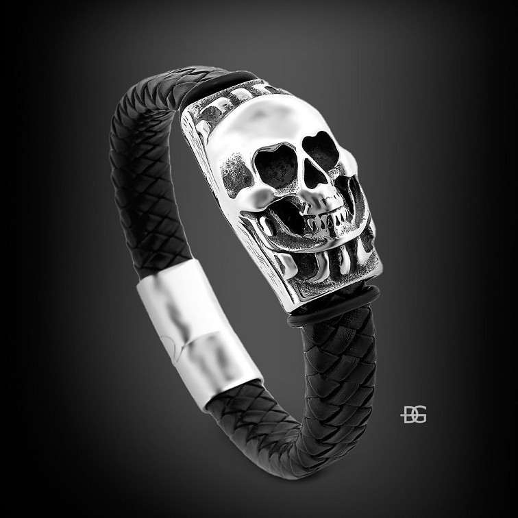 Pánský ocelovo kožený náramek Skullentea Cranus s lebkou | DG Šperky