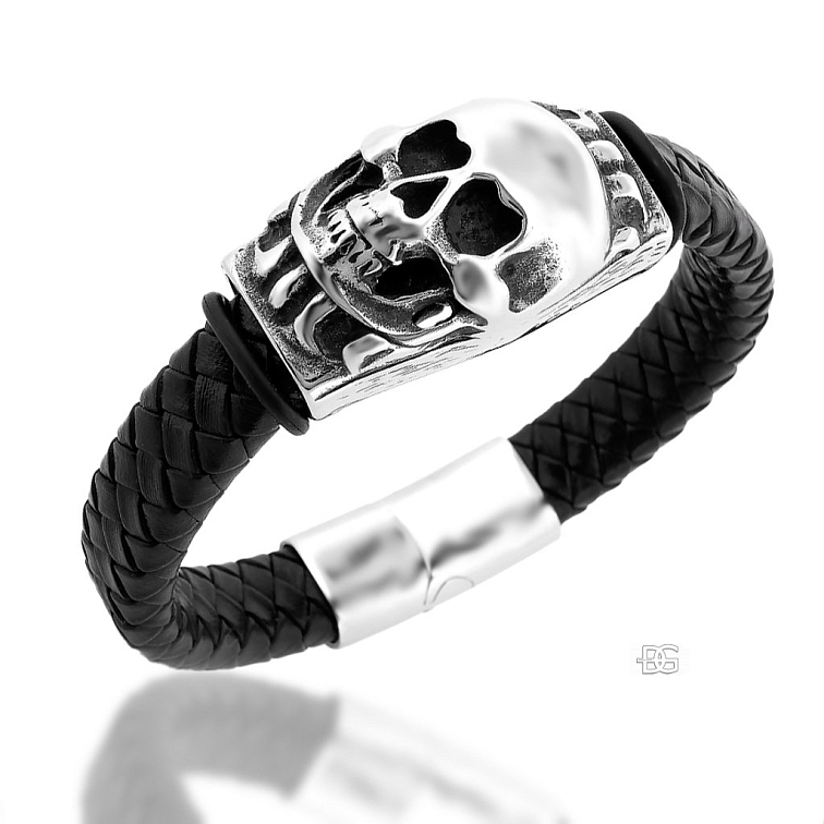 Pánský ocelovo kožený náramek Skullentea Cranus s lebkou | DG Šperky