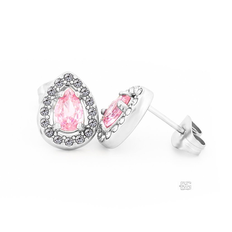 Ocelové náušnice Larme jemné slzy s růžovým zirkonem | DG Šperky
