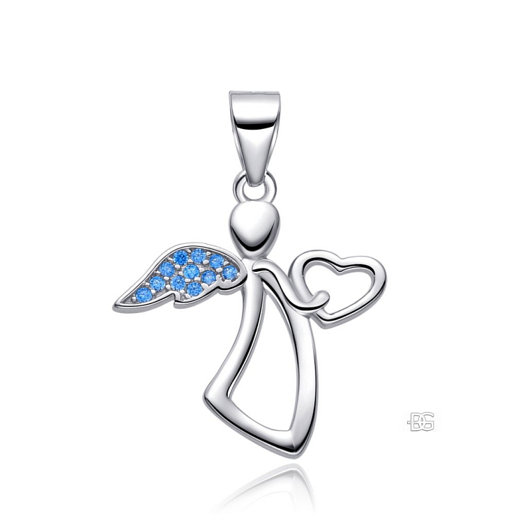 Andělský přívěsek ze stříbra s modrými zirkony - Stříbro 925/1000