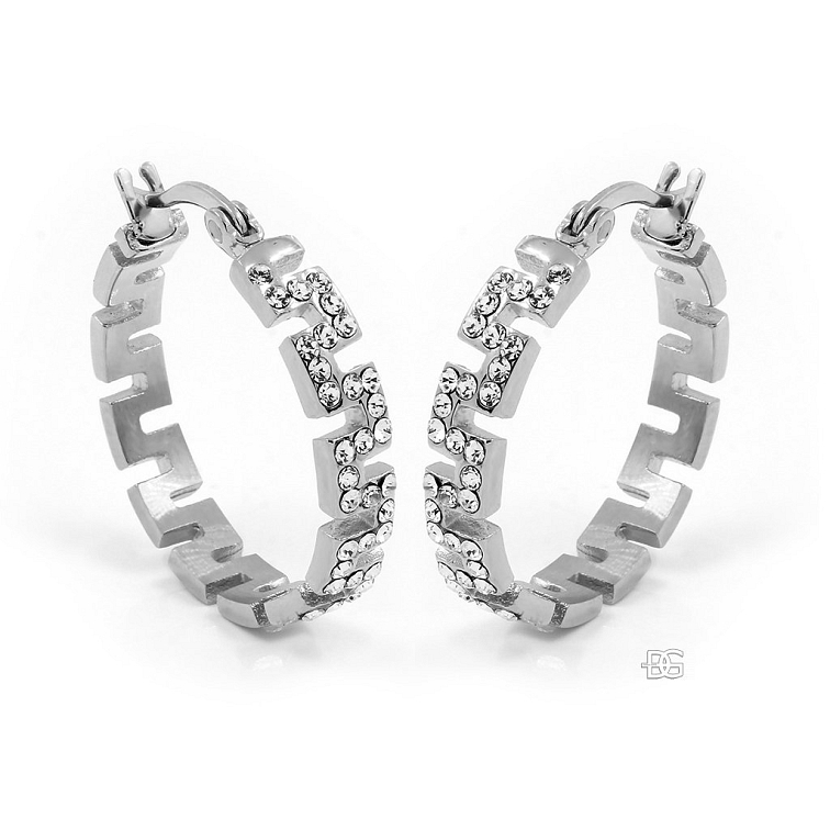 Náušnice ocelové kruhy s řeckým vzorem se zirkony | DG Šperky