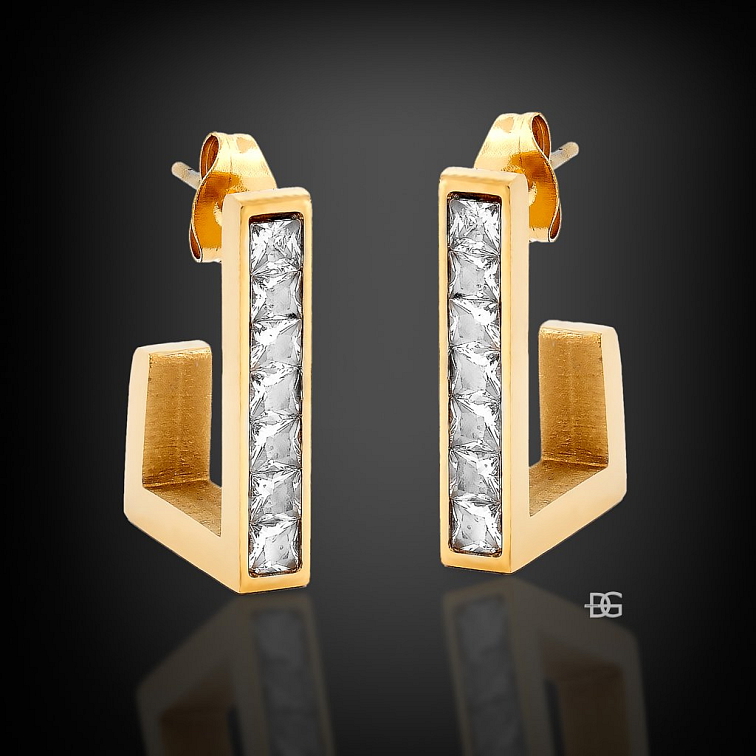 Ocelové visací náušnice Zirael Gold s puzetovým zapínáním | DG Šperky