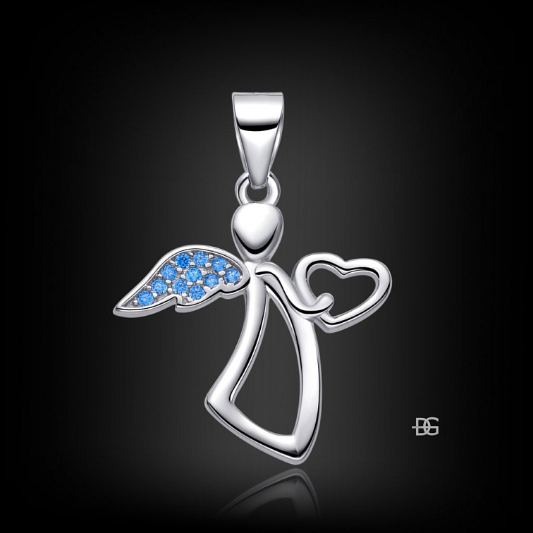 Andělský přívěsek ze stříbra s modrými zirkony - Stříbro 925/1000