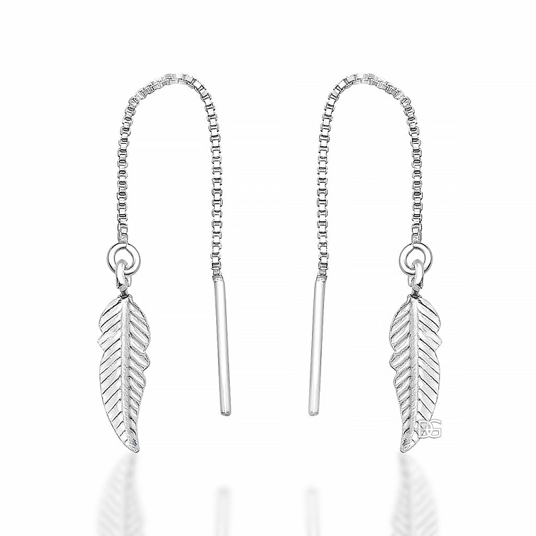 Stříbrné náušnice s pírkem na řetízku | DG Šperky | Stříbro 925/1000