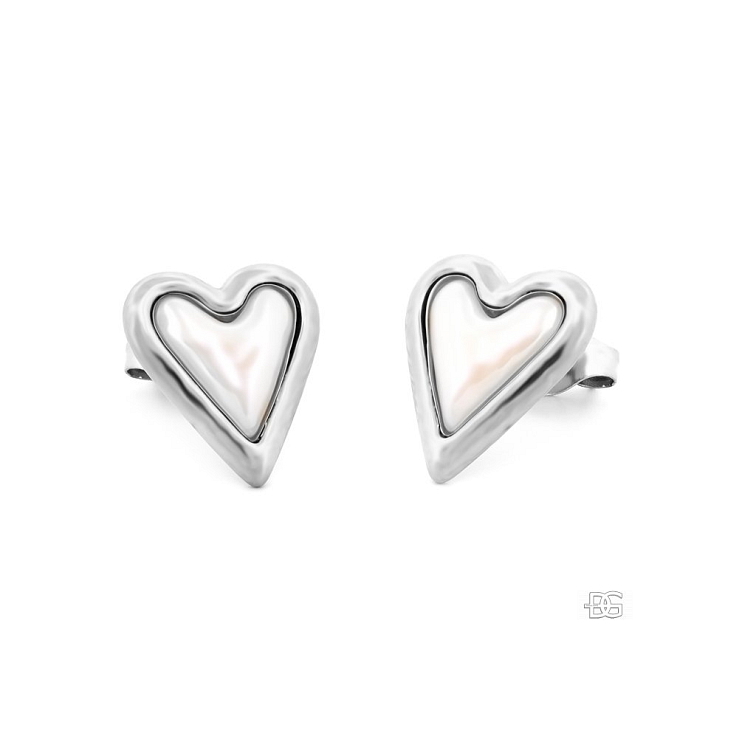 Coria Silver ocelové náušnice se srdcem a perletí | DG Šperky