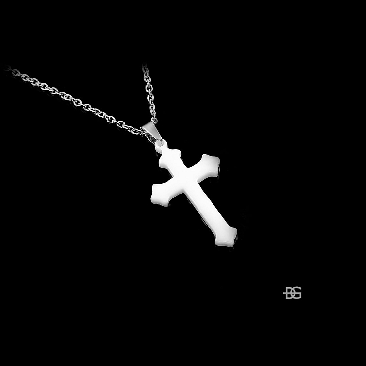 Atraktivní bílý keramický křížek - Chirurgická ocel a keramika