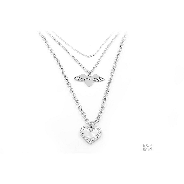 Ocelový trojitý náhrdelník se dvěma přívěsky srdce | DG Šperky