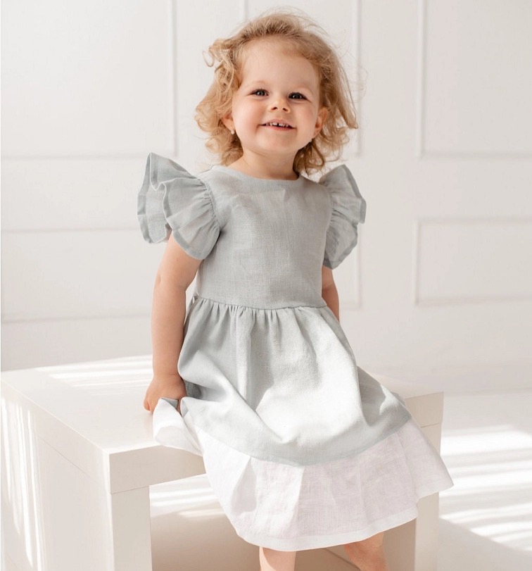 Lněné dětské šaty VODA – modré