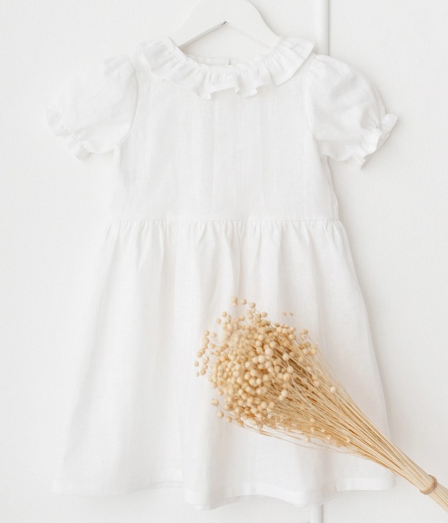 Lněné dětské šaty VZDUCH – bílé