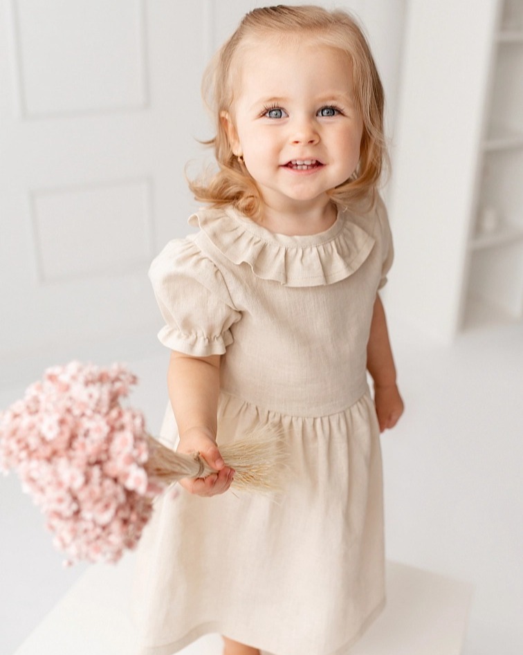 Lněné dětské šaty VZDUCH – béžové
